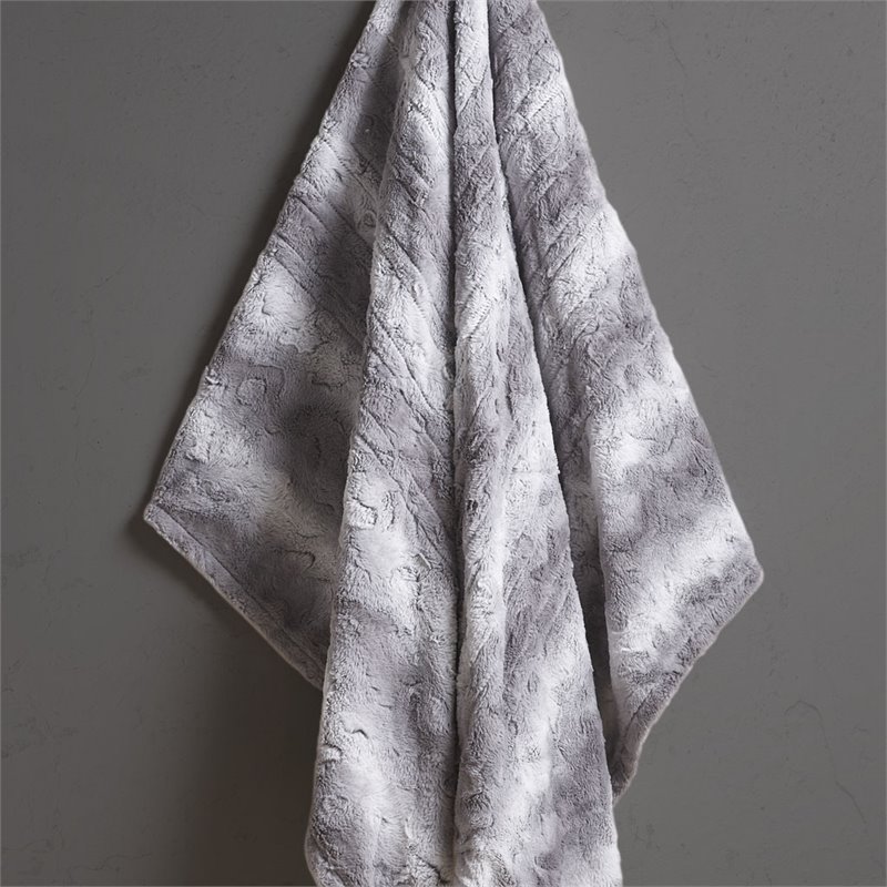 Beautyrest Polyester Faux Tip Dye Long Fur Heated Throw in Gray