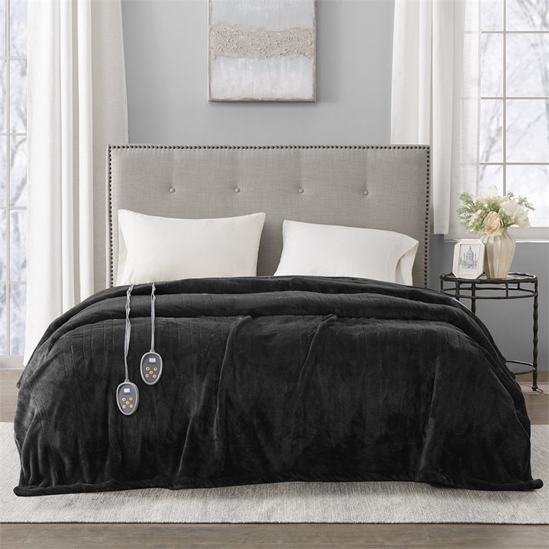 Beautyrest Polyester Solid Microlight Reversible Heated Blanket in Black