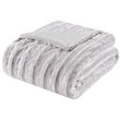 Madison Park Polyester Solid Stripe Brushed Long Fur Knitted Throw in Gray