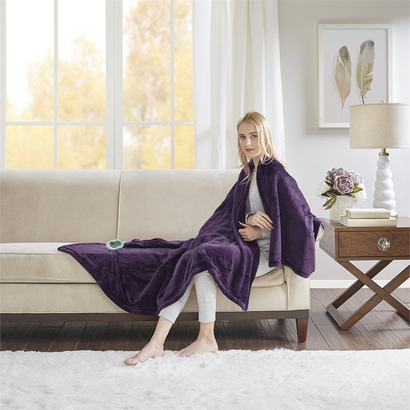 Beautyrest Polyester Solid Microlight Heated Throw in Purple