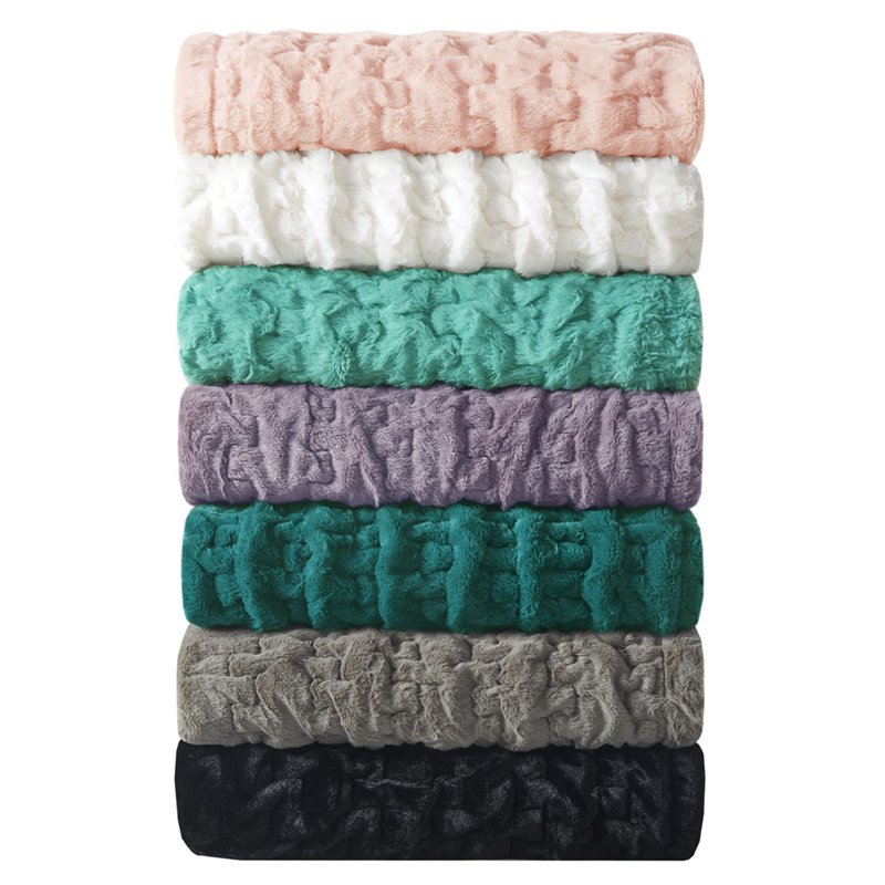 Madison Park 100 Percent Polyester Solid Long Fur Throw in Aqua Blue