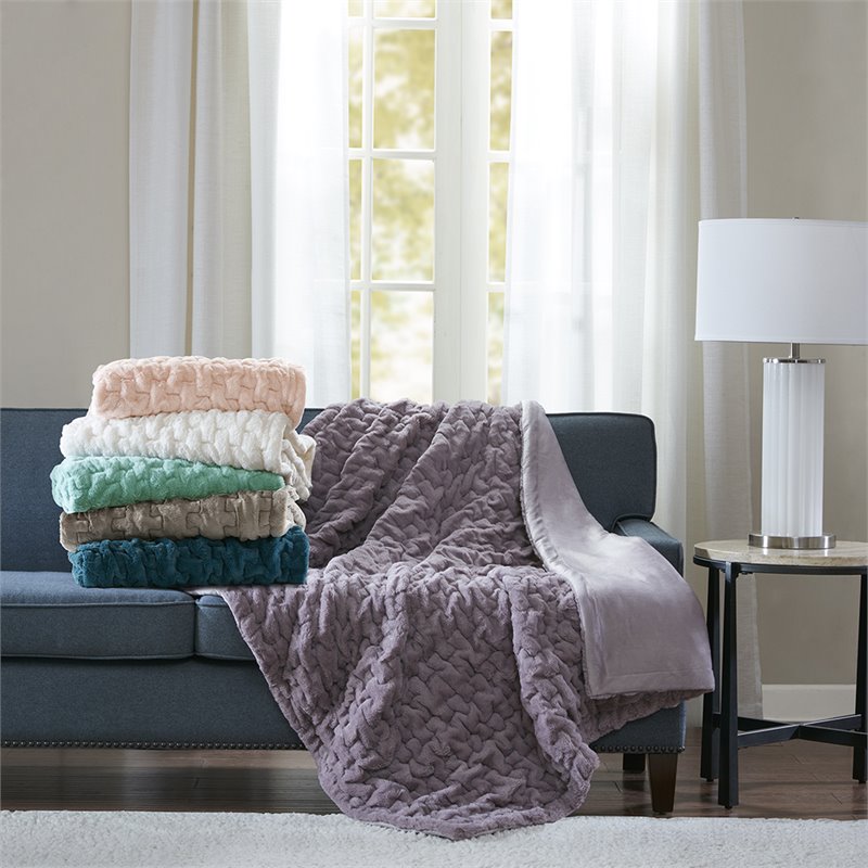Madison Park 100 Percent Polyester Solid Long Fur Throw in Aqua Blue