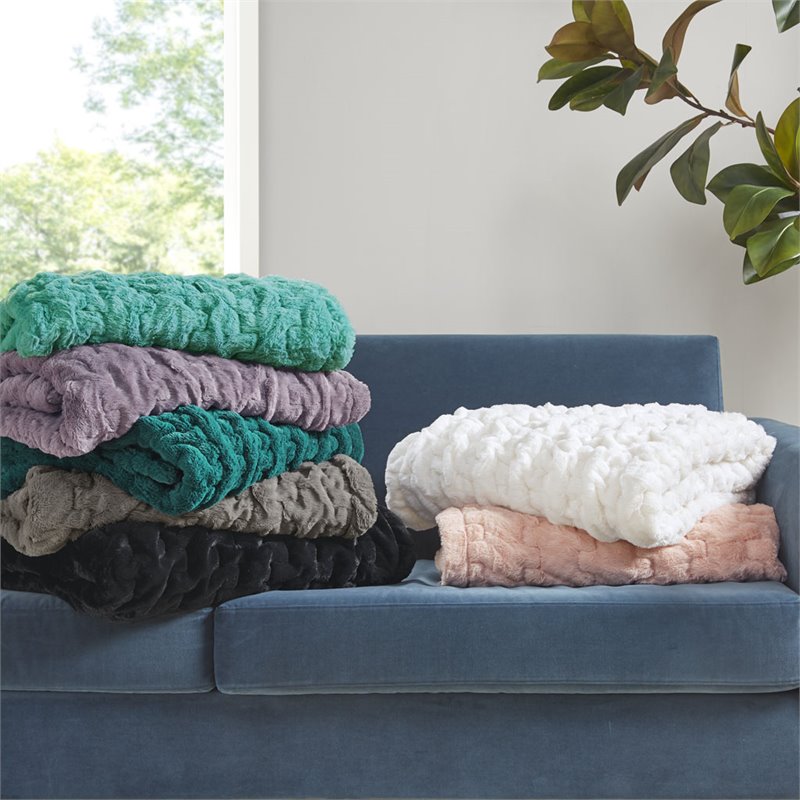 Madison Park 100 Percent Polyester Solid Long Fur Throw in Aqua Blue