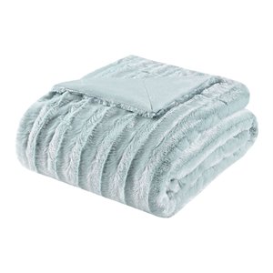 Madison Park Polyester Solid Stripe Plaited Brushed Long Fur Throw in Blue
