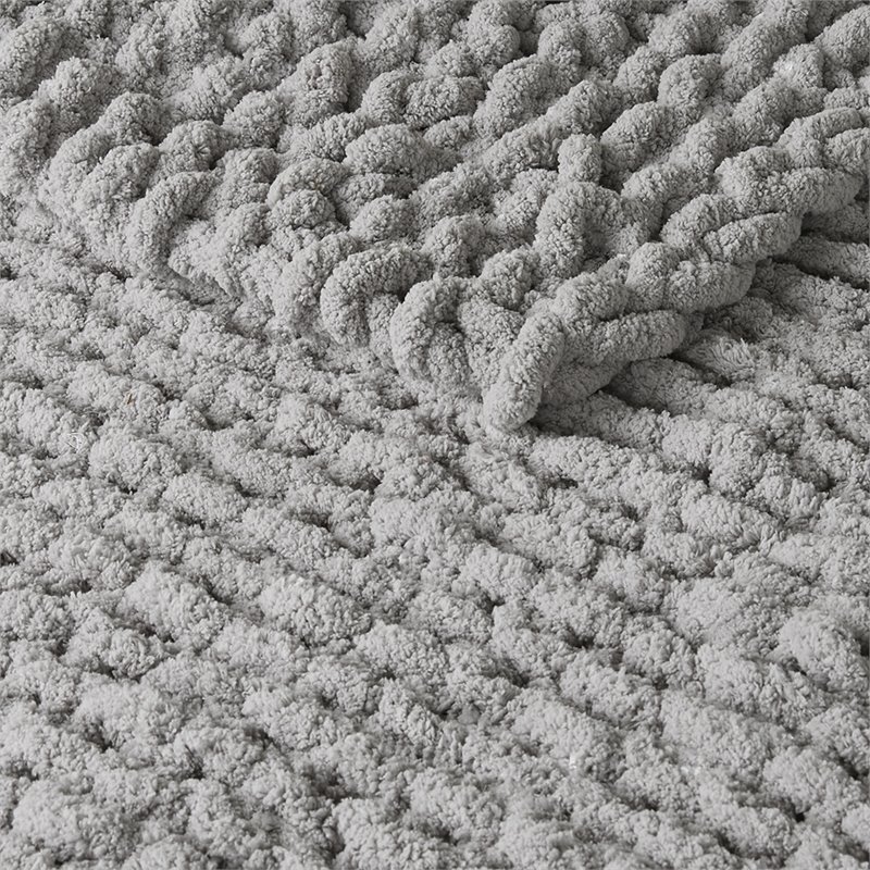 Madison Park 100 Percent Polyester Solid Chenille Chunky Knit Throw in Gray
