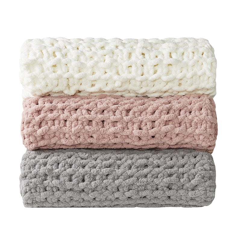Madison Park 100 Percent Polyester Solid Chenille Chunky Knit Throw in Blush