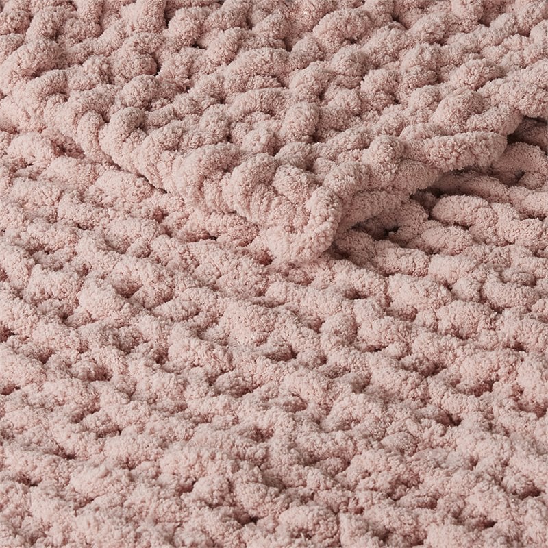Madison Park 100 Percent Polyester Solid Chenille Chunky Knit Throw in Blush