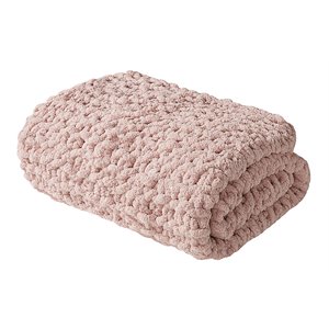 Madison Park 100 Percent Polyester Solid Chenille Chunky Knit Throw in Blush