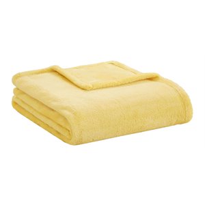 Intelligent Design Oversized Solid Microlight Plush Brushed Throw in Yellow