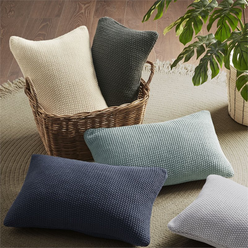 INK+IVY 100 Percent Acrylic Knitted Oblong Pillow Cover in Gray