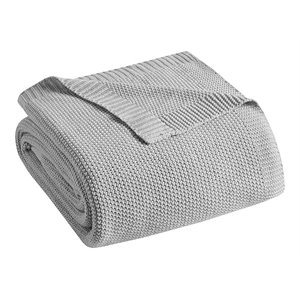 INK+IVY Bree 100 Percent Acrylic Knitted Throw in Gray Finish