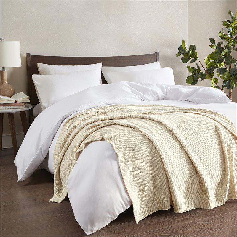 INK+IVY Bree 100 Percent Acrylic Knitted Throw in Ivory Finish