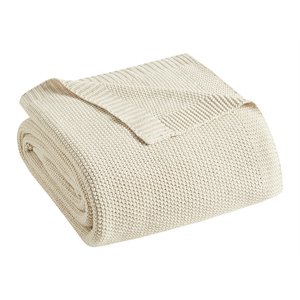 INK+IVY Bree 100 Percent Acrylic Knitted Throw in Ivory Finish