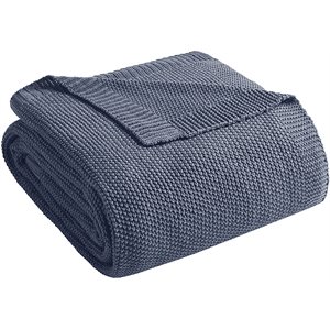 INK+IVY Bree 100 Percent Acrylic Knitted Blanket in Indigo Blue Finish