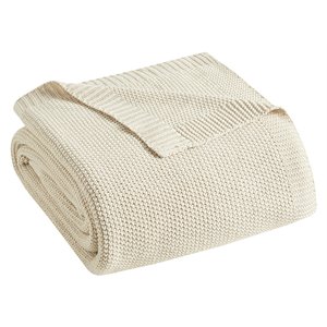INK+IVY Bree 100 Percent Acrylic Knitted Blanket in Ivory Finish