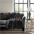Madison Park Polyester Solid Stripe Plaited Long Fur Square Pillow in Black