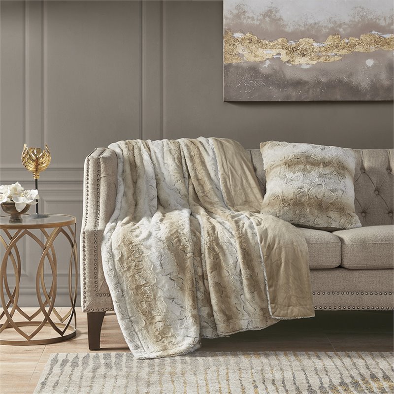 Madison Park Polyester Long Fur Pillow with Knife Edge in Sand Brown