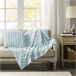 Madison Park Polyester Solid Stripe Plaited Long Fur Pillow in Blue