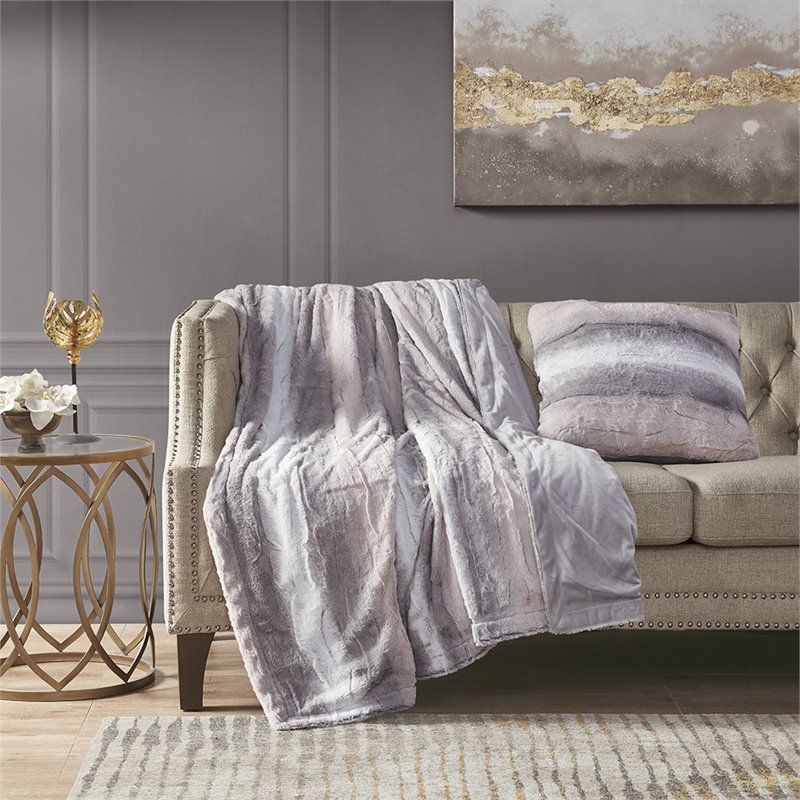 Madison Park Polyester Long Fur Pillow with Knife Edge in Blush Pink/Gray