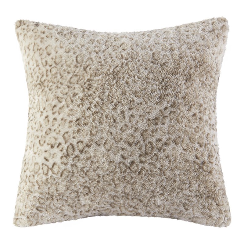 Madison Park Polyester Long Fur Pillow with Knife Edge in Leopard Tan