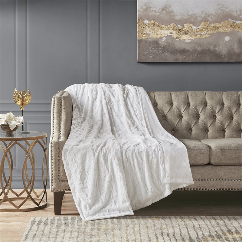 Madison Park 100 Percent Polyester Solid Brushed Long Fur Throw in White