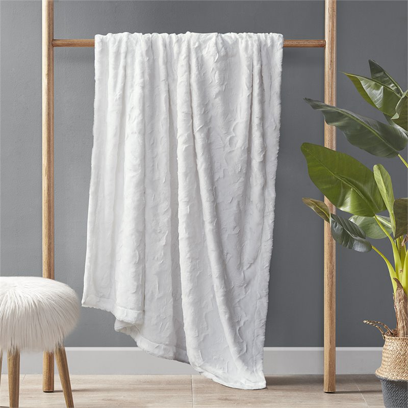 Madison Park 100 Percent Polyester Solid Brushed Long Fur Throw in White