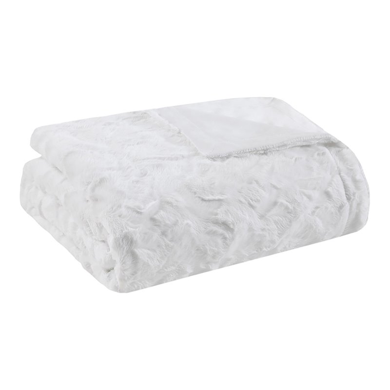 Madison Park 100 Percent Polyester Solid Brushed Long Fur Throw in White