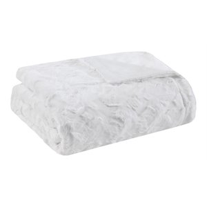 Madison Park 100 Percent Polyester Solid Brushed Long Fur Throw in White
