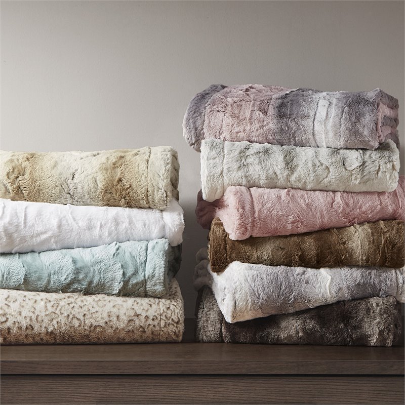 Madison Park 100 Percent Polyester Solid Brushed Long Fur Throw in Blush Pink
