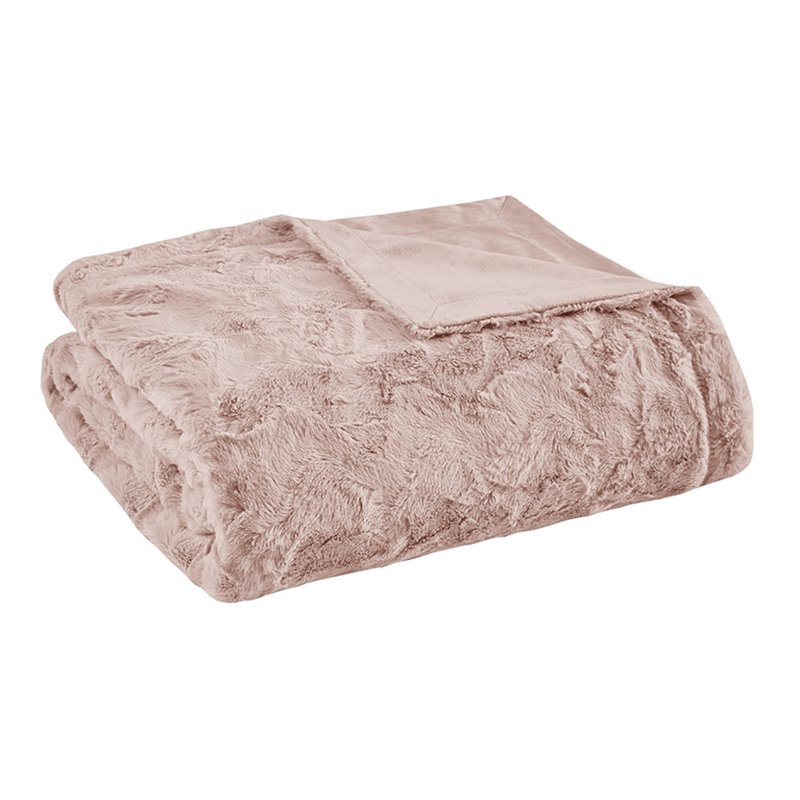 Madison Park 100 Percent Polyester Solid Brushed Long Fur Throw in Blush Pink