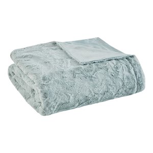 Madison Park 100 Percent Polyester Solid Brushed Long Fur Throw in Aqua Blue