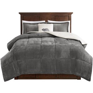 Woolrich Polyester Solid Low Pile Velour to Berber Comforter Set in Charcoal