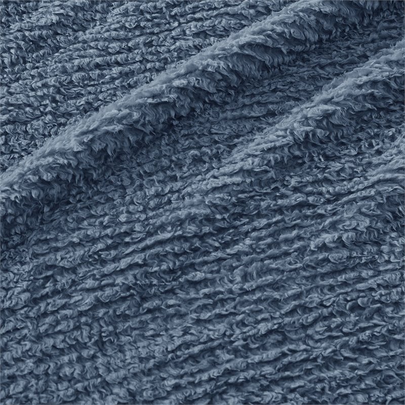Woolrich Polyester Solid Berber Brushed Blanket w/ Crystal Velvet Binding - Blue