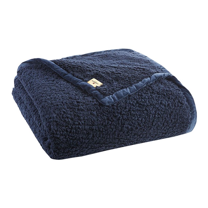 Woolrich Polyester Solid Berber Brushed Blanket w/ Crystal Velvet Binding - Navy