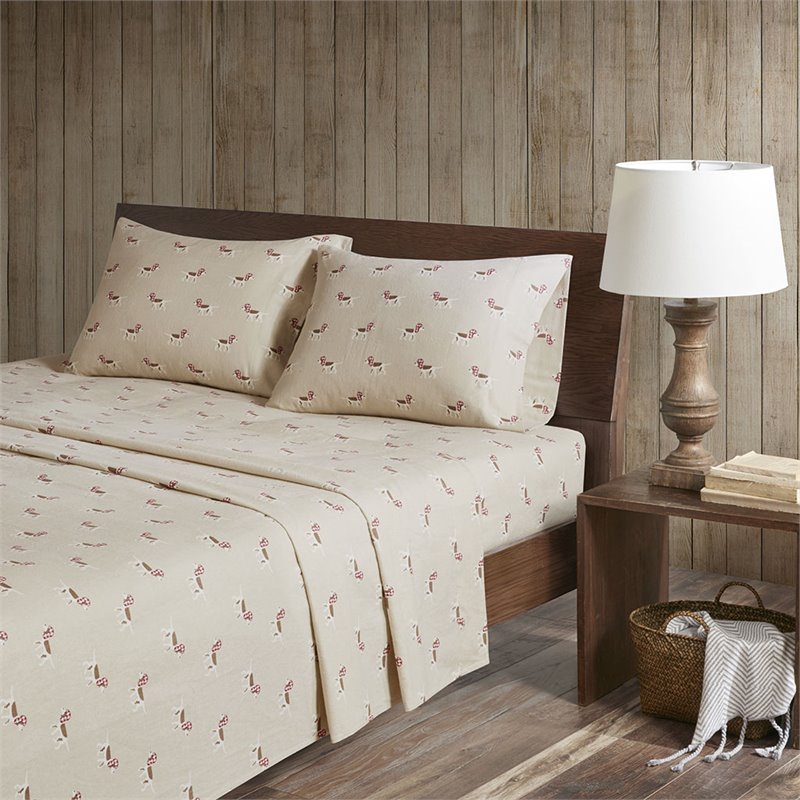 Woolrich 100 Percent Cotton Flannel Printed Sheet Set in Tan Dog