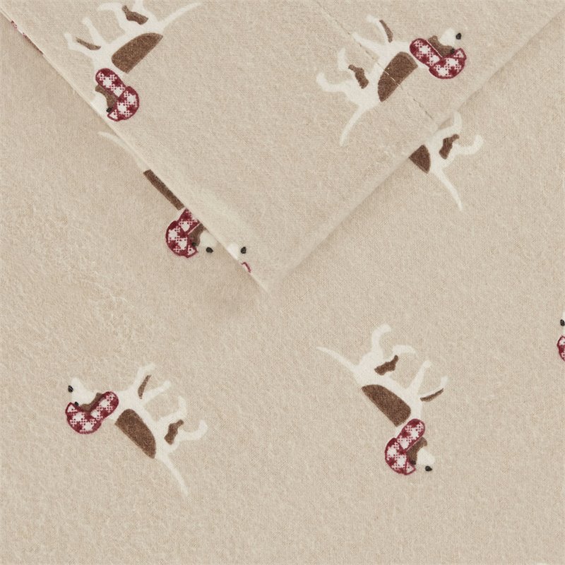 Woolrich 100 Percent Cotton Flannel Printed Sheet Set in Tan Dog