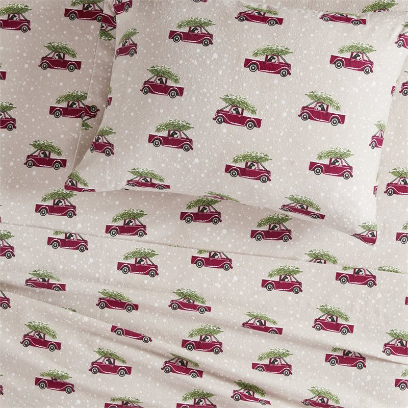 Woolrich 100 Percent Cotton Flannel Printed Sheet Set in Tan Cars