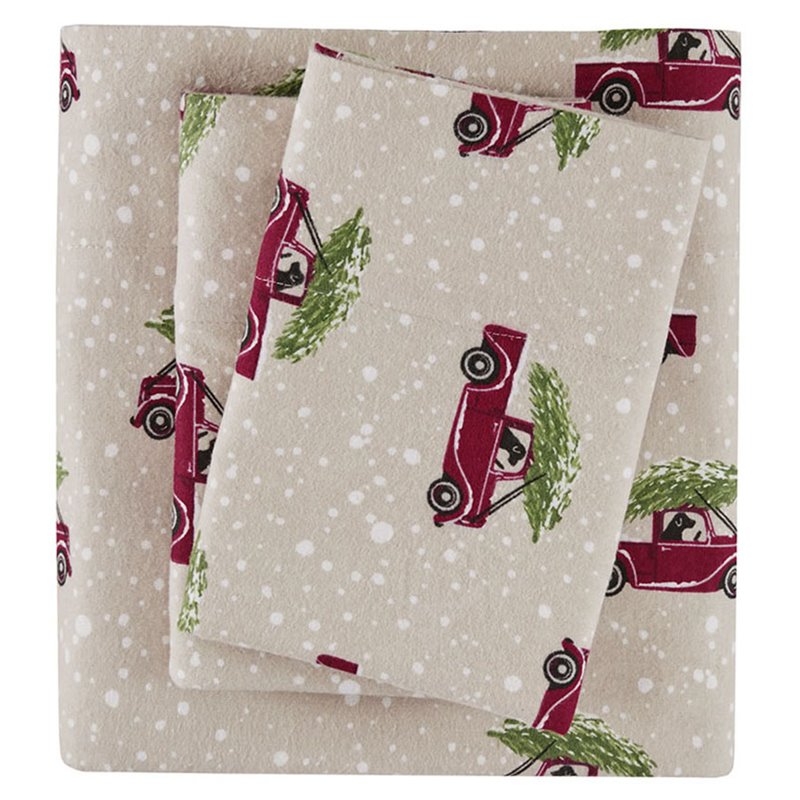 Woolrich 100 Percent Cotton Flannel Printed Sheet Set in Tan Cars