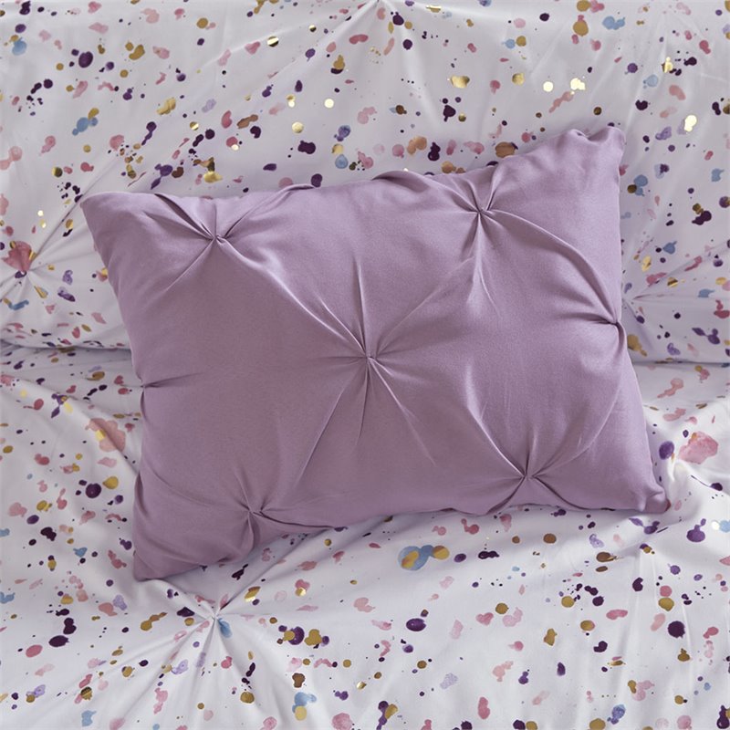 Intelligent Design Polyester Printed and Pintucked Comforter Set in Plum
