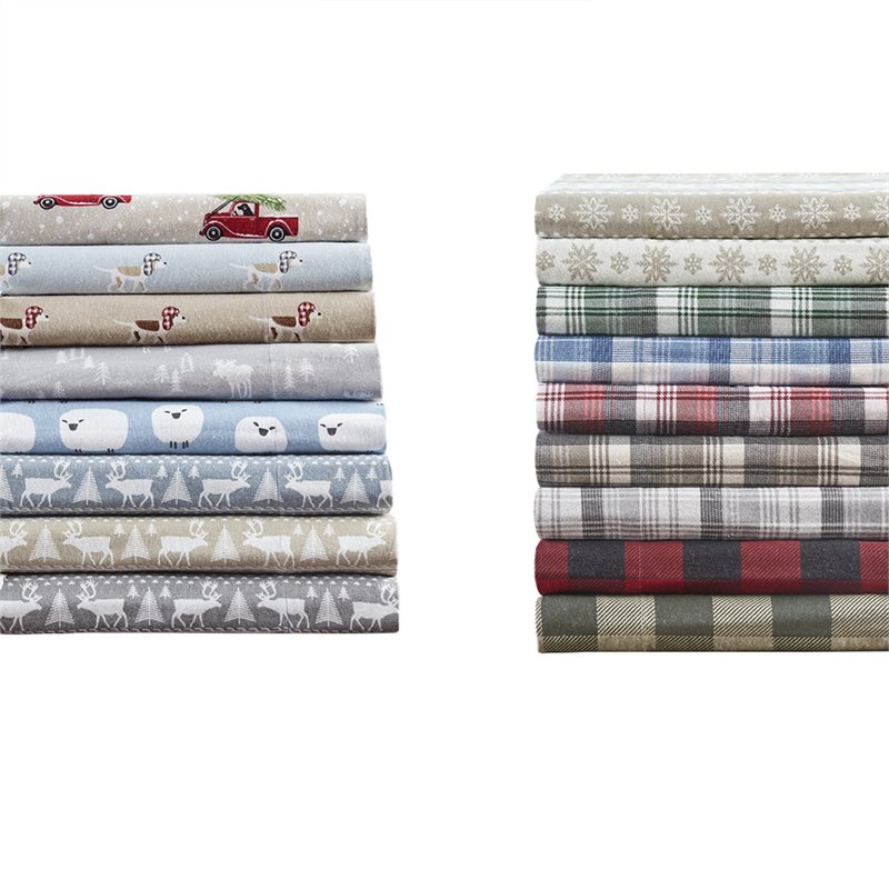 Woolrich Farmhouse 100 Percent Cotton Flannel Sheet Set in Blue Snowflake