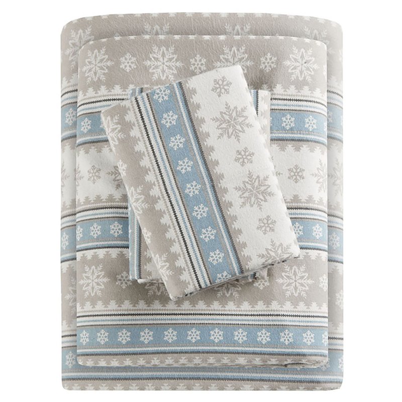 Woolrich Farmhouse 100 Percent Cotton Flannel Sheet Set in Blue Snowflake