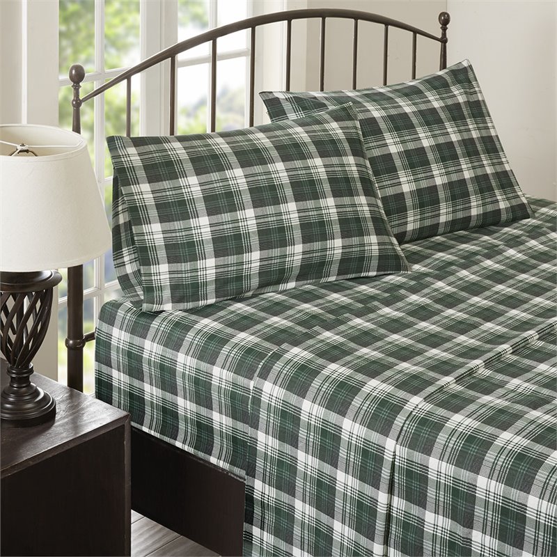 Woolrich Farmhouse 100 Percent Cotton Flannel Queen Sheet Set in Green Plaid