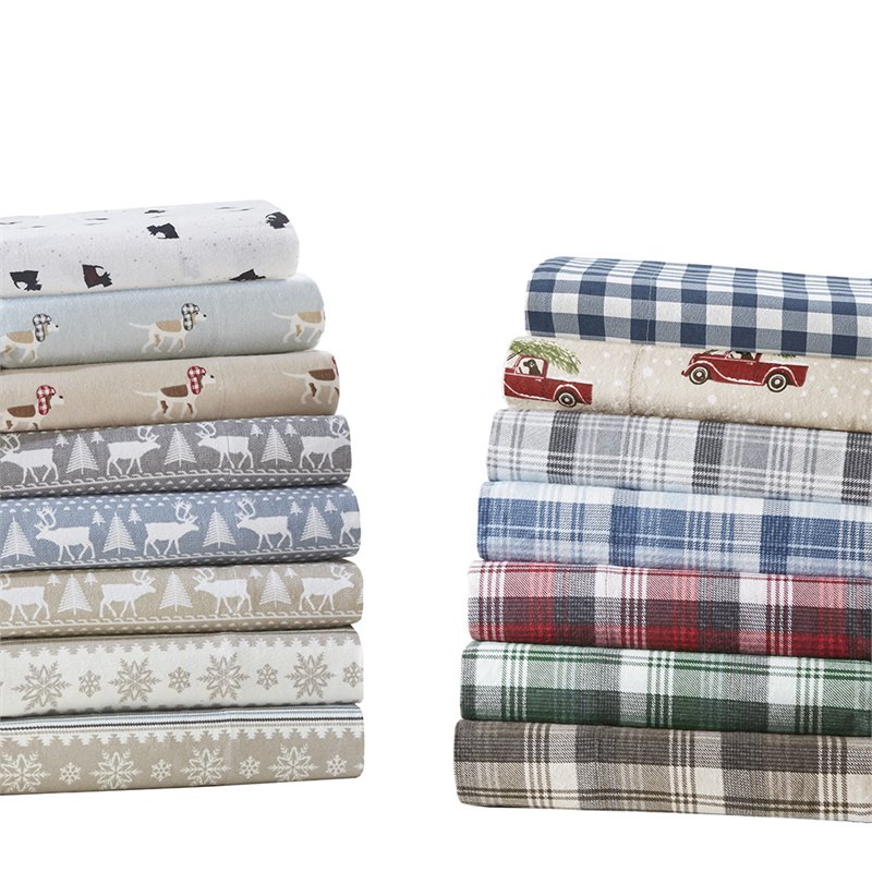 Woolrich Farmhouse 100 Percent Cotton Flannel Queen Sheet Set in Green Plaid