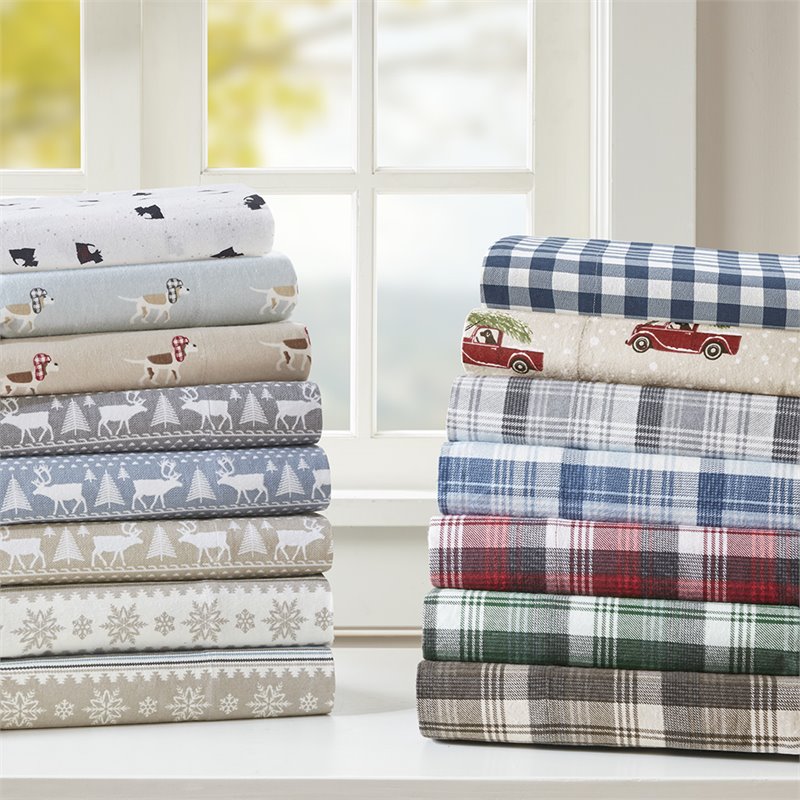 Woolrich Farmhouse 100 Percent Cotton Flannel Queen Sheet Set in Green Plaid