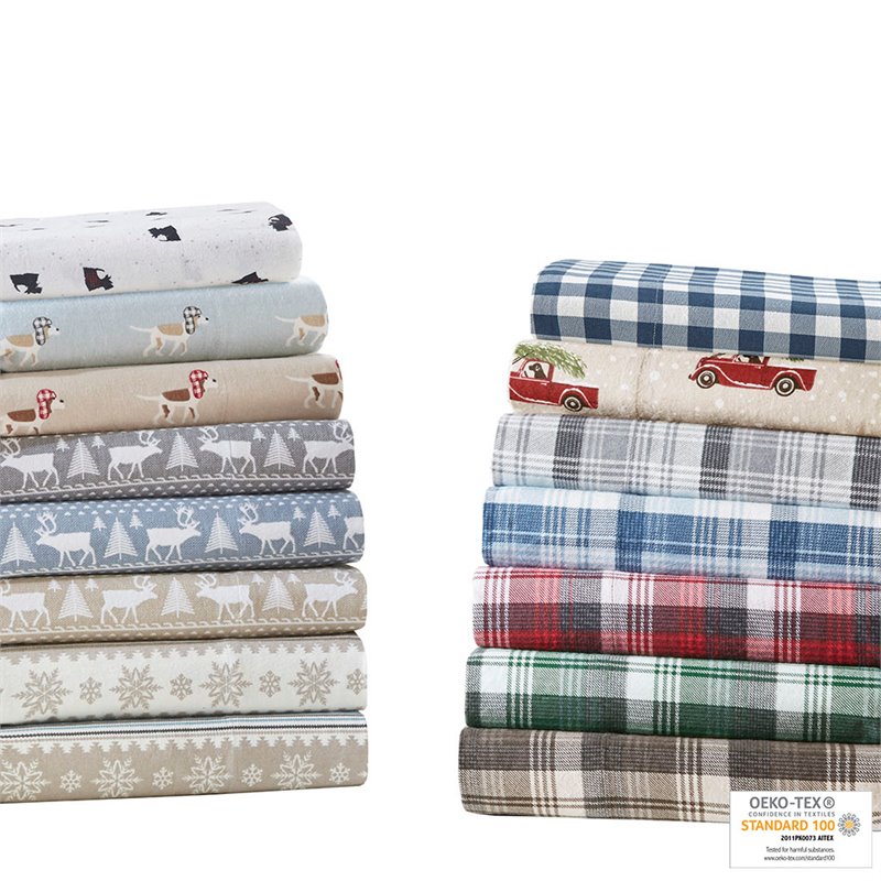 Woolrich Farmhouse 100 Percent Cotton Flannel Queen Sheet Set in Green Plaid