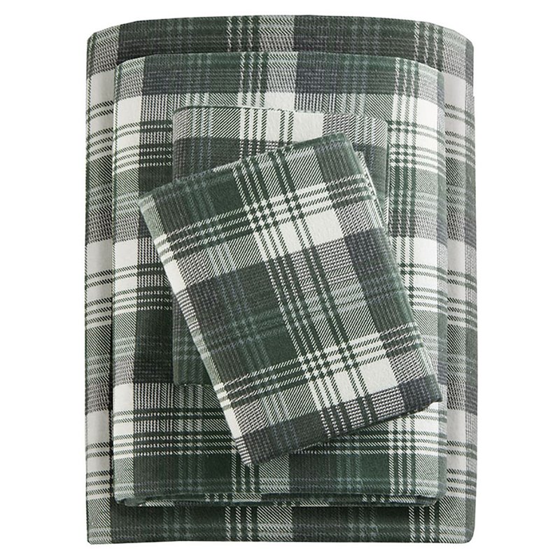 Woolrich Farmhouse 100 Percent Cotton Flannel Queen Sheet Set in Green Plaid