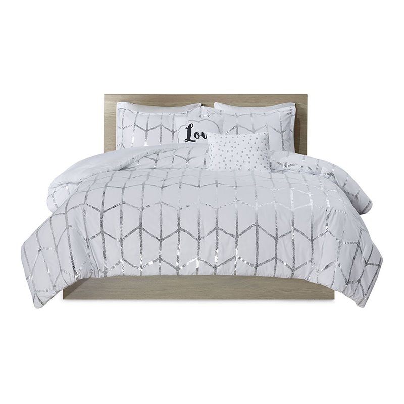 Intelligent Design 5-Piece Polyester Metallic Comforter Set in White/Silver