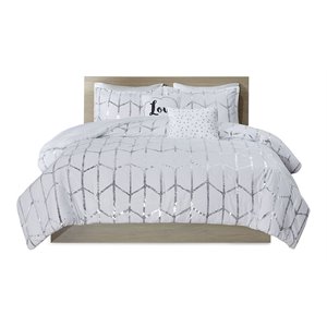 Intelligent Design 5-Piece Polyester Metallic Comforter Set in White/Silver