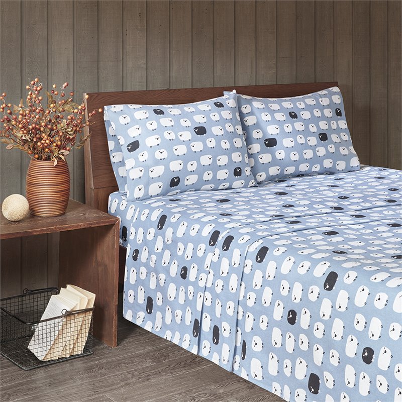 Woolrich Contemporary 100 Percent Cotton Printed Sheet Set in Blue Sheep