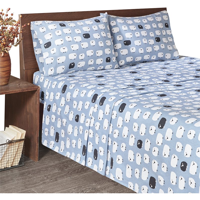 Woolrich Contemporary 100 Percent Cotton Printed Sheet Set in Blue Sheep